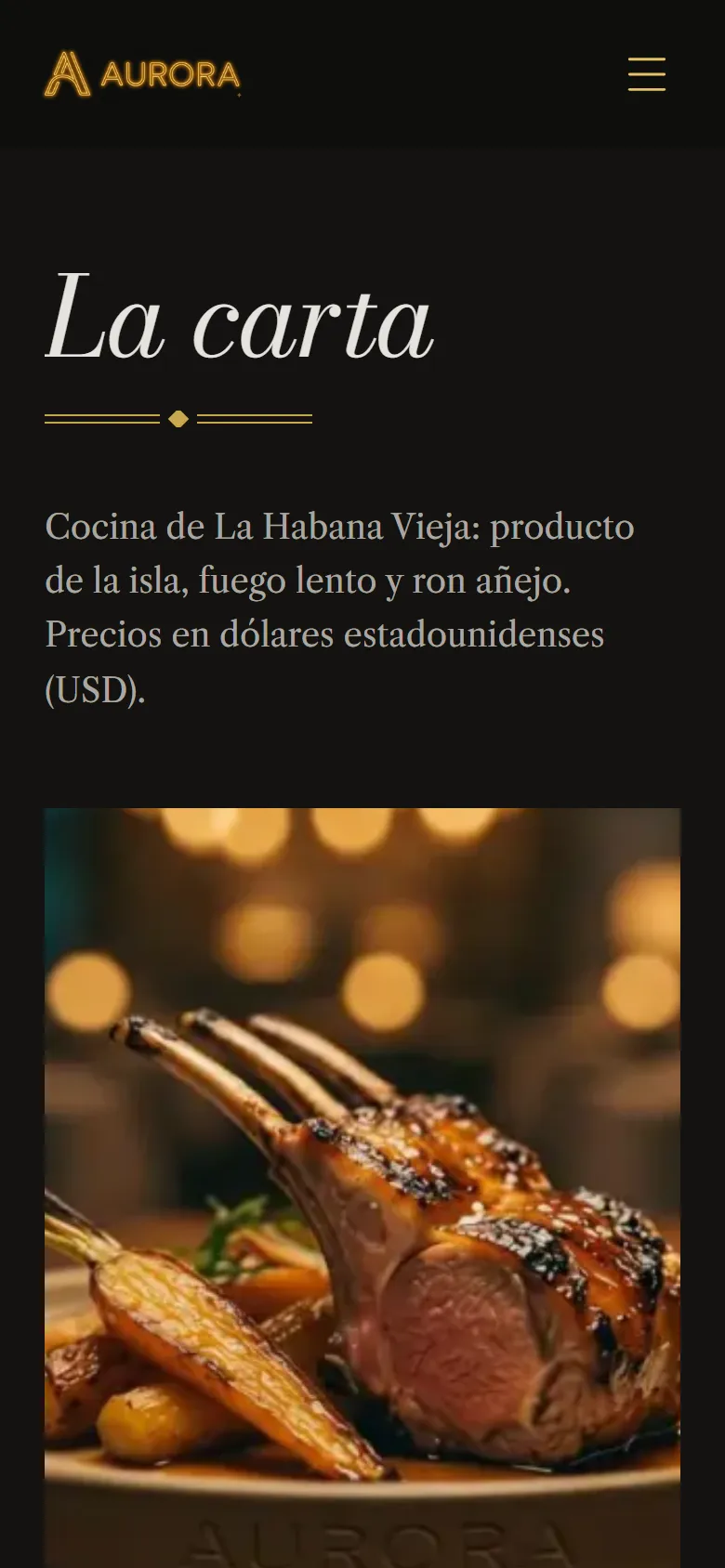 Página La Carta de la demo de Aurora en móvil