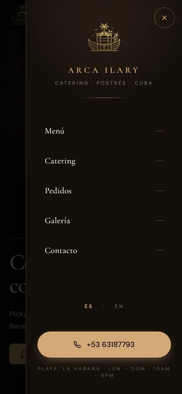 Portada y carta de Arca Ilary en móvil
