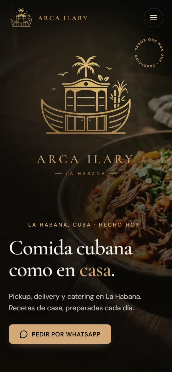 Portada y carta de Arca Ilary en móvil