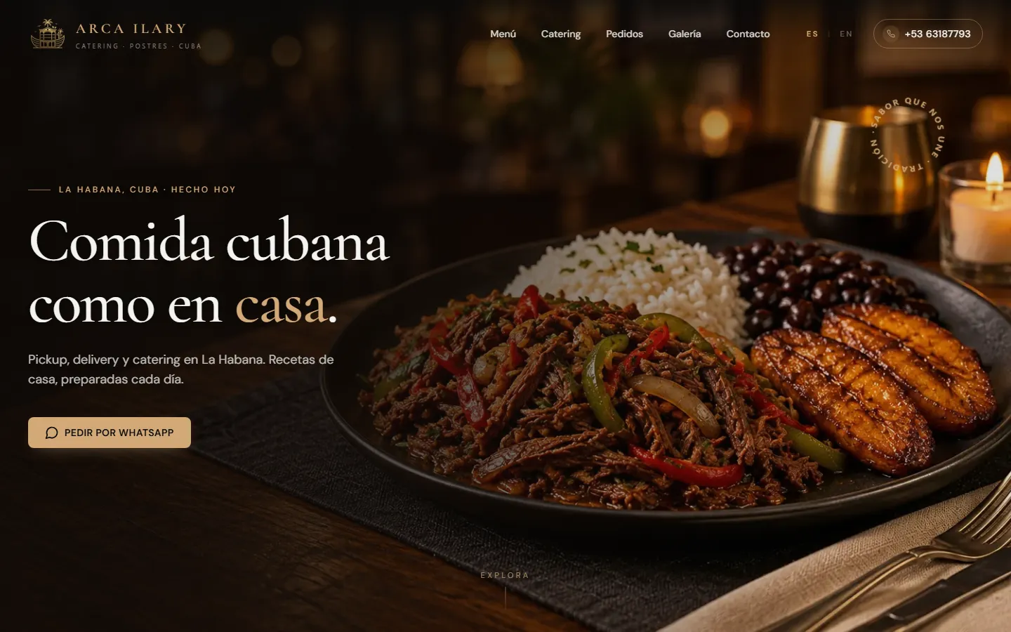Portada de Arca Ilary con un plato de ropa vieja sobre una mesa de madera junto a una vela