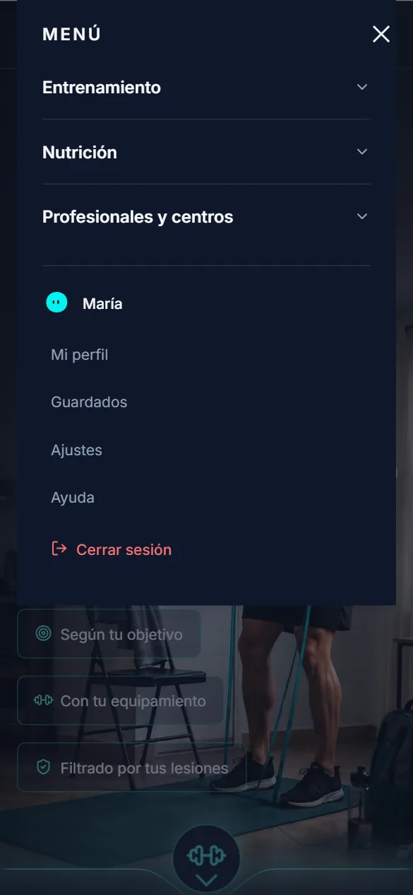 Portada y progreso de FitEcosystem en móvil