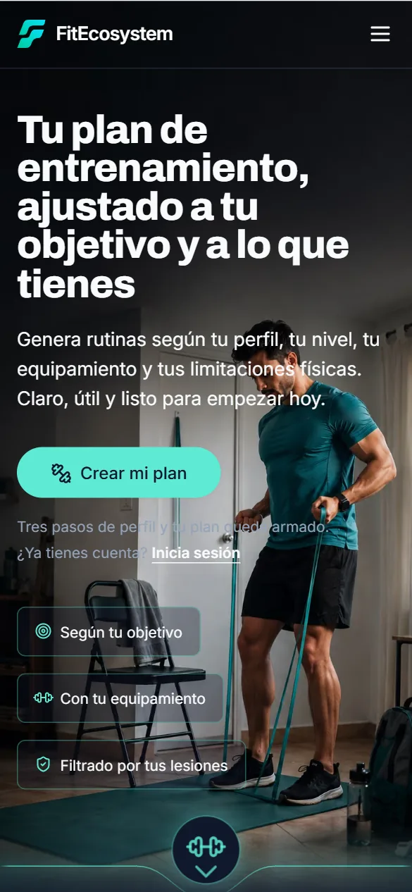 Portada y progreso de FitEcosystem en móvil