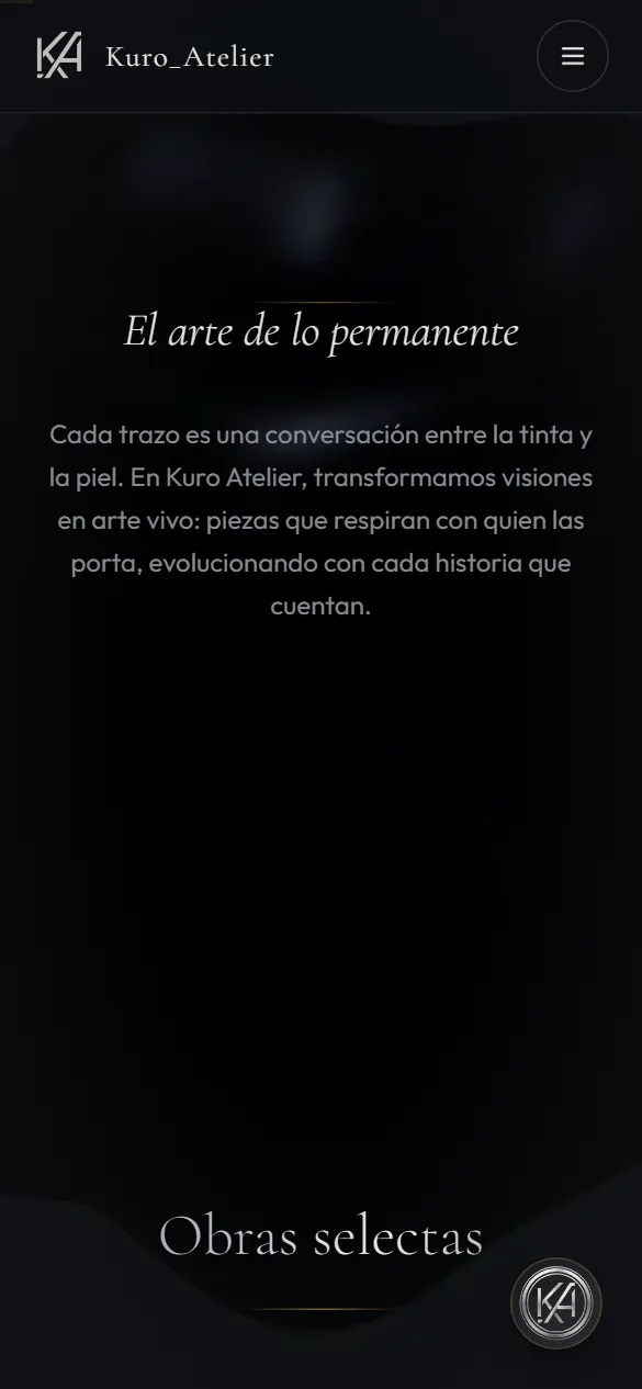 Kuro Atelier en móvil con cabecera fija y el botón de contacto
