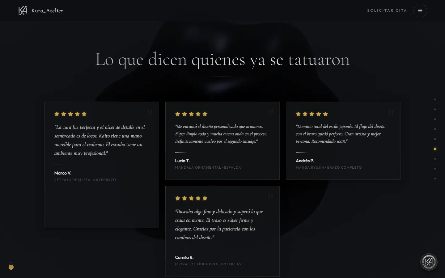 Testimonios de clientes con valoración de cinco estrellas