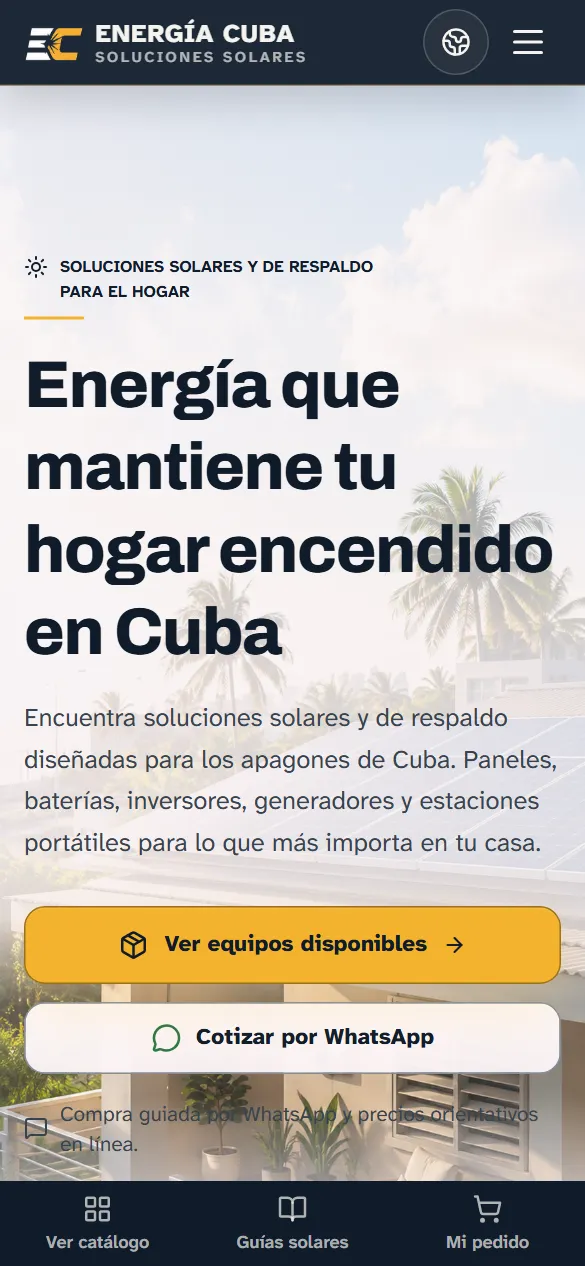 Portada y catálogo de Energía Cuba en móvil