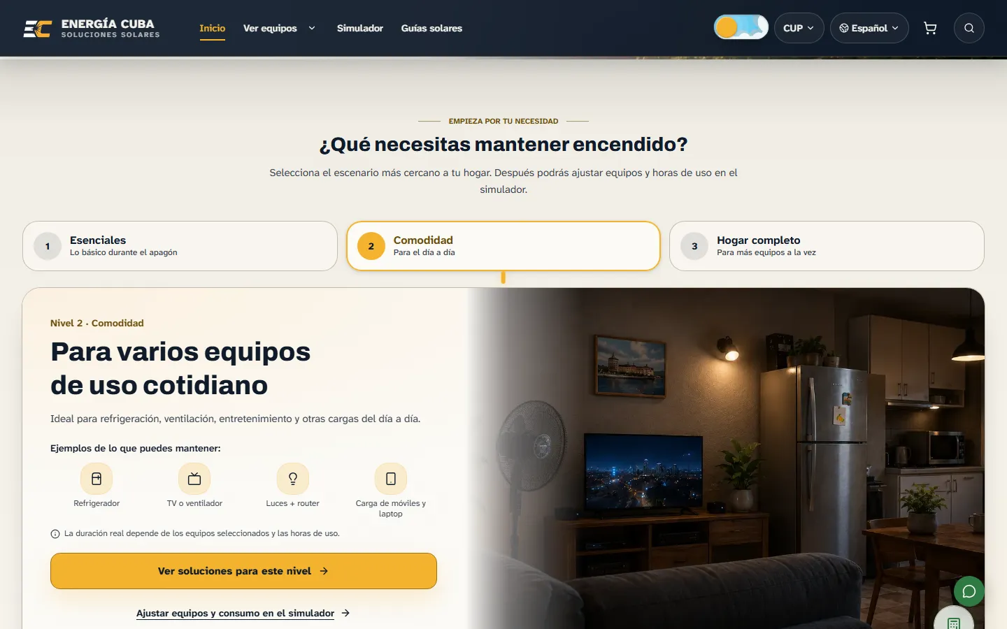 Selector de necesidad con tres niveles de consumo