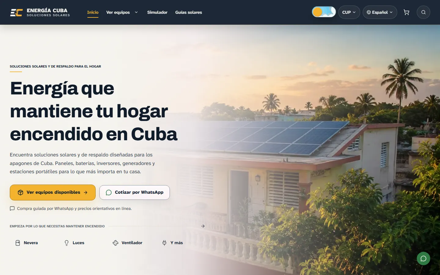 Portada de Energía Cuba con una casa con paneles solares