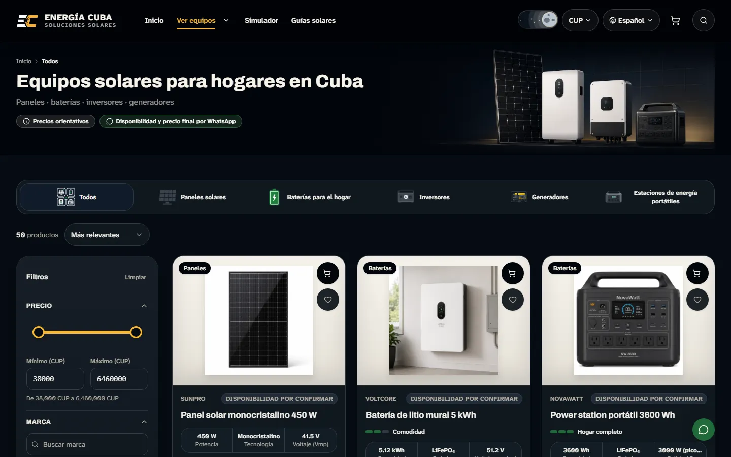 Catálogo de Energía Cuba en modo día y en modo noche