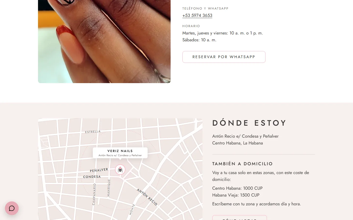 Mapa ilustrado de Centro Habana con el estudio y las zonas a domicilio