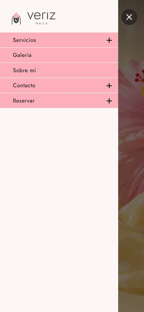 Portada y servicios de Veriz Nails en móvil